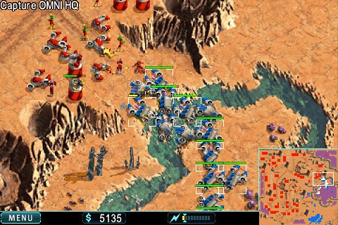 Warfare Incorporated on the iPhone, showing a desert battlefield.